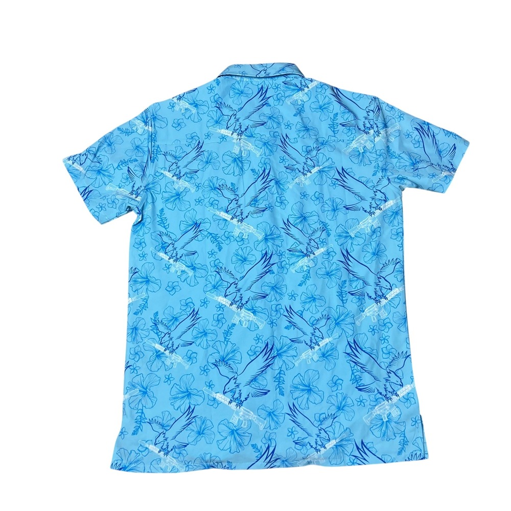 Retro Rifle Mens Blue Eagle Rifle Hibiscus Short Sleeve Button Down Shirt Large - Picture 2 of 7